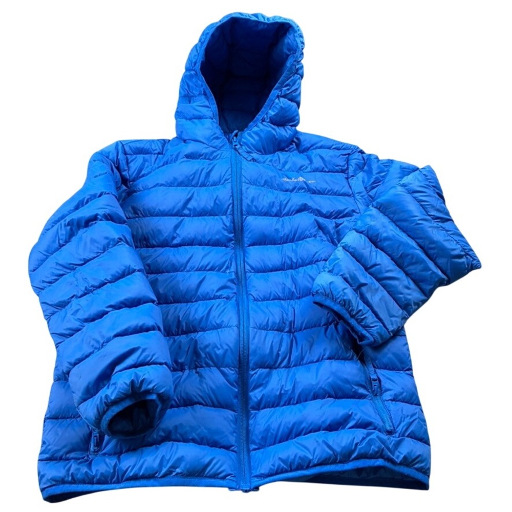 Eddie Bauer Kids Blue Hooded Down Puffer Jacket Size L 14 Quilted Full Zip Coat